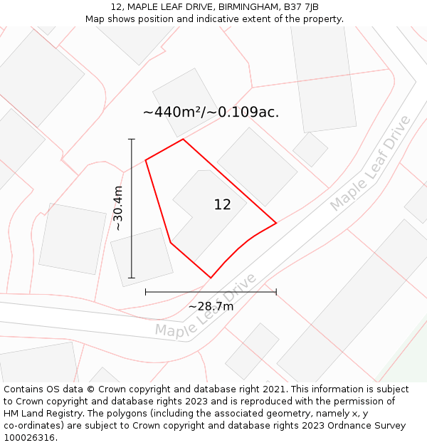 12, MAPLE LEAF DRIVE, BIRMINGHAM, B37 7JB: Plot and title map