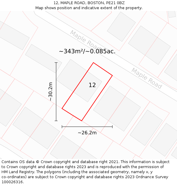 12, MAPLE ROAD, BOSTON, PE21 0BZ: Plot and title map