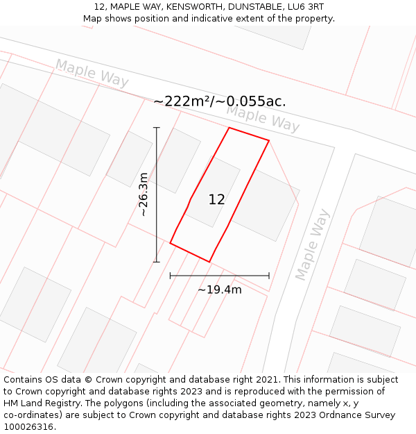 12, MAPLE WAY, KENSWORTH, DUNSTABLE, LU6 3RT: Plot and title map