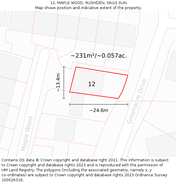 12, MAPLE WOOD, RUSHDEN, NN10 0UN: Plot and title map
