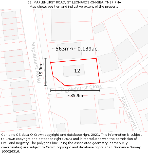 12, MAPLEHURST ROAD, ST LEONARDS-ON-SEA, TN37 7NA: Plot and title map