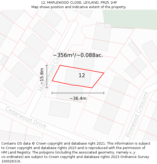 12, MAPLEWOOD CLOSE, LEYLAND, PR25 1HP: Plot and title map