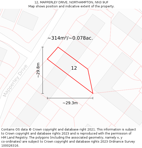 12, MAPPERLEY DRIVE, NORTHAMPTON, NN3 9UF: Plot and title map