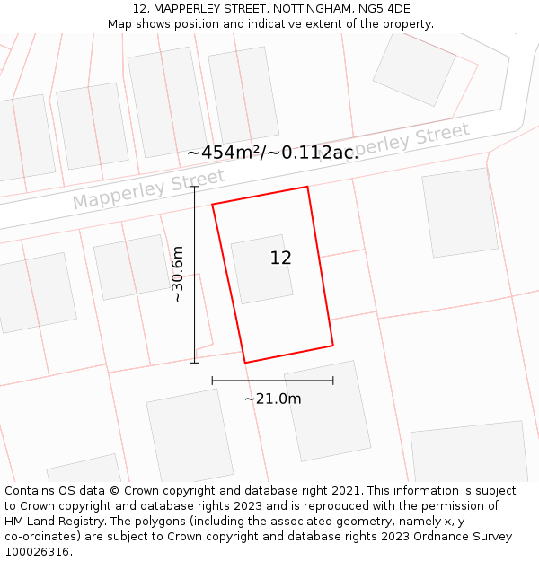 12, MAPPERLEY STREET, NOTTINGHAM, NG5 4DE: Plot and title map