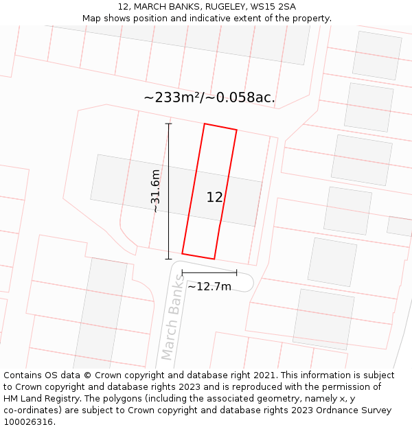 12, MARCH BANKS, RUGELEY, WS15 2SA: Plot and title map