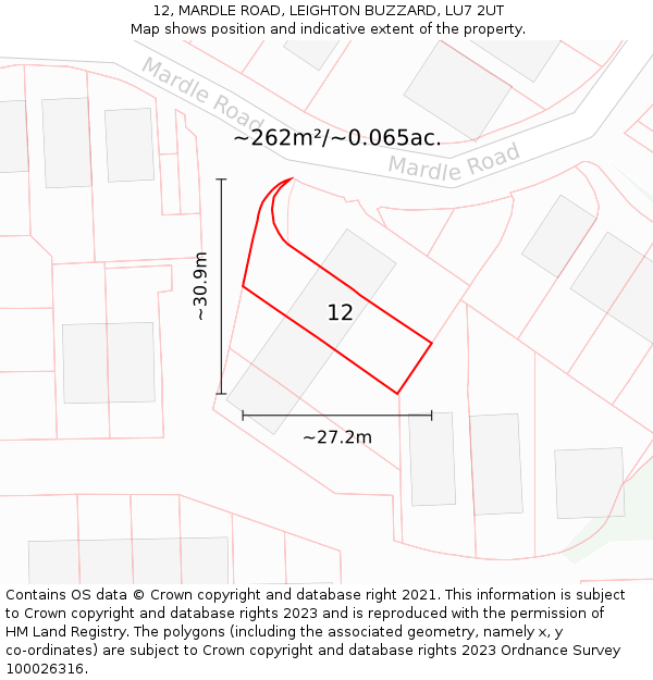 12, MARDLE ROAD, LEIGHTON BUZZARD, LU7 2UT: Plot and title map