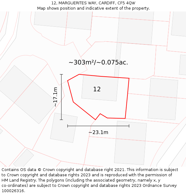 12, MARGUERITES WAY, CARDIFF, CF5 4QW: Plot and title map