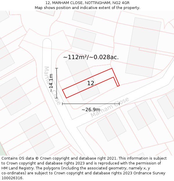 12, MARHAM CLOSE, NOTTINGHAM, NG2 4GR: Plot and title map