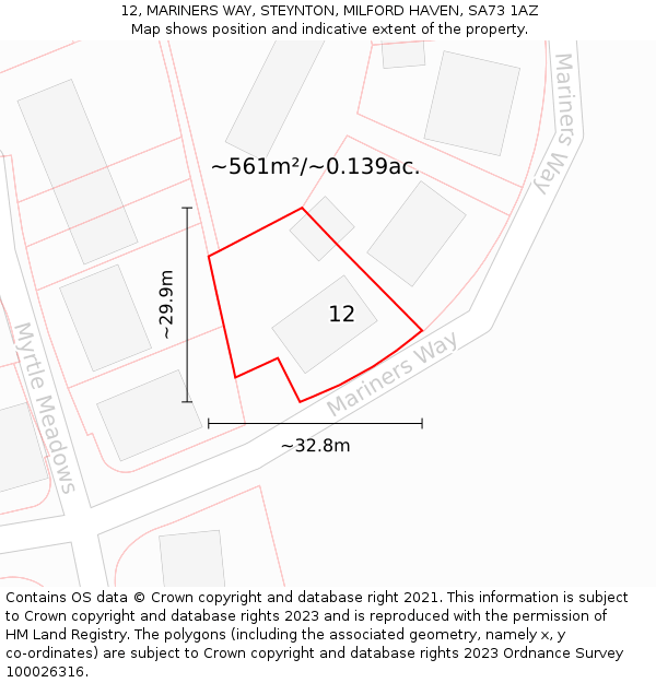 12, MARINERS WAY, STEYNTON, MILFORD HAVEN, SA73 1AZ: Plot and title map