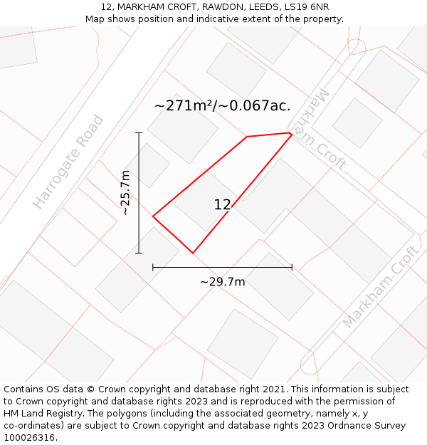 12, MARKHAM CROFT, RAWDON, LEEDS, LS19 6NR: Plot and title map