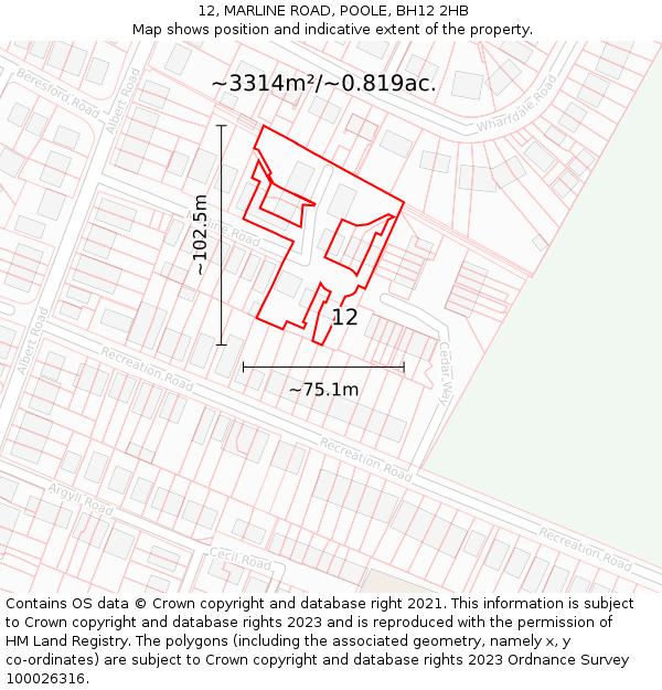 12, MARLINE ROAD, POOLE, BH12 2HB: Plot and title map