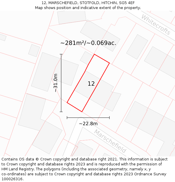 12, MARSCHEFIELD, STOTFOLD, HITCHIN, SG5 4EF: Plot and title map