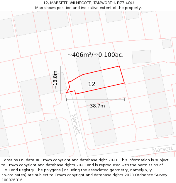 12, MARSETT, WILNECOTE, TAMWORTH, B77 4QU: Plot and title map