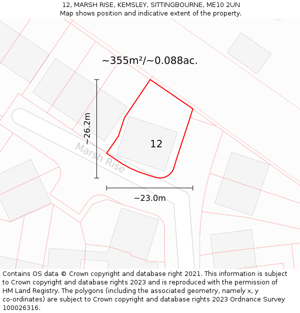 12, MARSH RISE, KEMSLEY, SITTINGBOURNE, ME10 2UN: Plot and title map