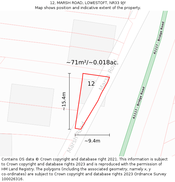 12, MARSH ROAD, LOWESTOFT, NR33 9JY: Plot and title map