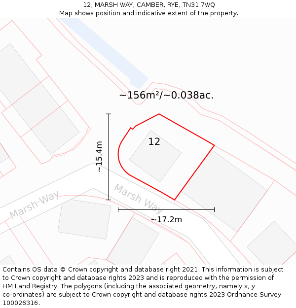 12, MARSH WAY, CAMBER, RYE, TN31 7WQ: Plot and title map