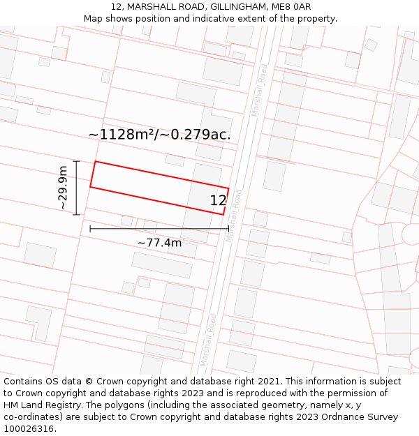 12, MARSHALL ROAD, GILLINGHAM, ME8 0AR: Plot and title map