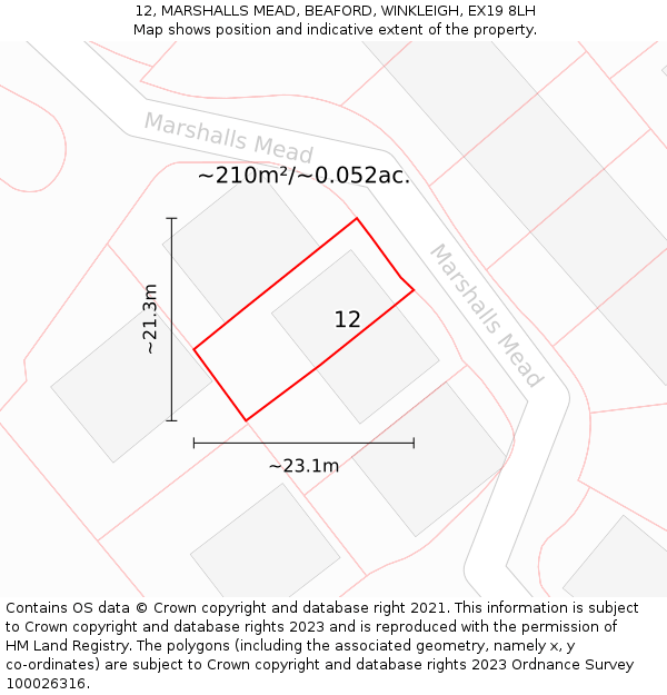 12, MARSHALLS MEAD, BEAFORD, WINKLEIGH, EX19 8LH: Plot and title map