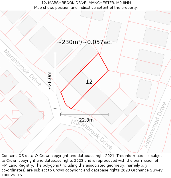 12, MARSHBROOK DRIVE, MANCHESTER, M9 8NN: Plot and title map
