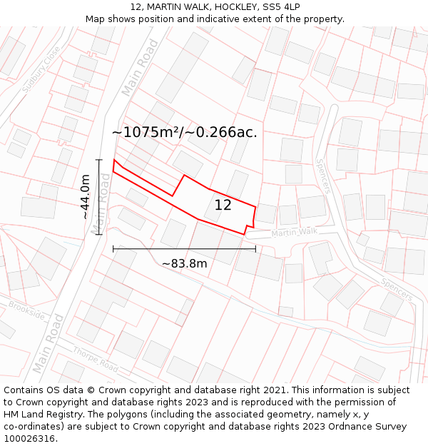 12, MARTIN WALK, HOCKLEY, SS5 4LP: Plot and title map