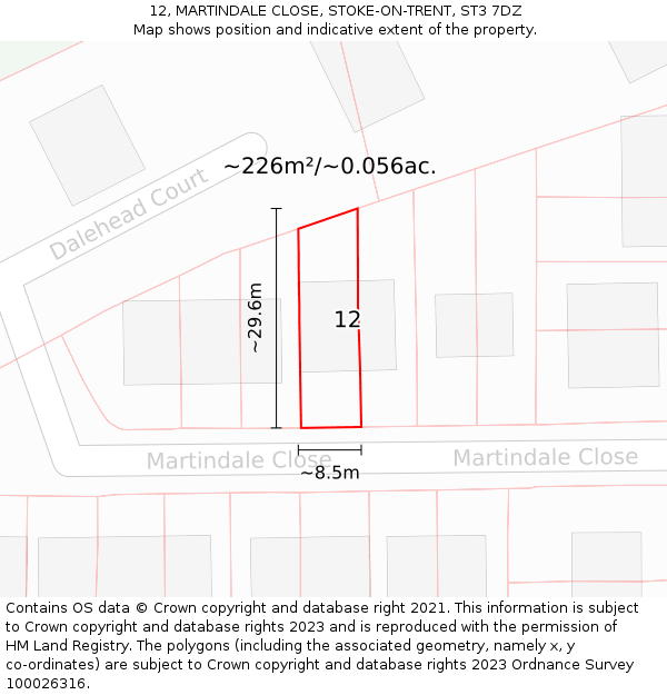12, MARTINDALE CLOSE, STOKE-ON-TRENT, ST3 7DZ: Plot and title map