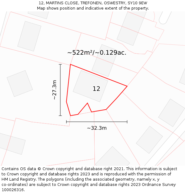 12, MARTINS CLOSE, TREFONEN, OSWESTRY, SY10 9EW: Plot and title map
