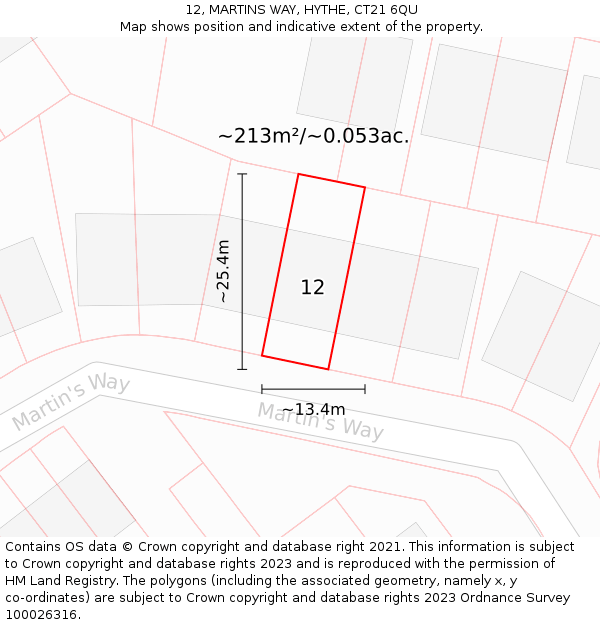 12, MARTINS WAY, HYTHE, CT21 6QU: Plot and title map