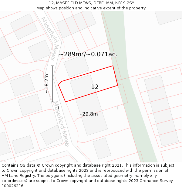 12, MASEFIELD MEWS, DEREHAM, NR19 2SY: Plot and title map
