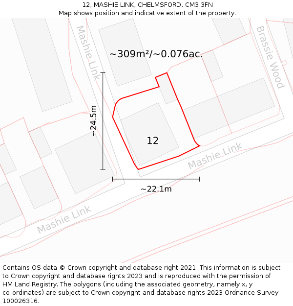 12, MASHIE LINK, CHELMSFORD, CM3 3FN: Plot and title map