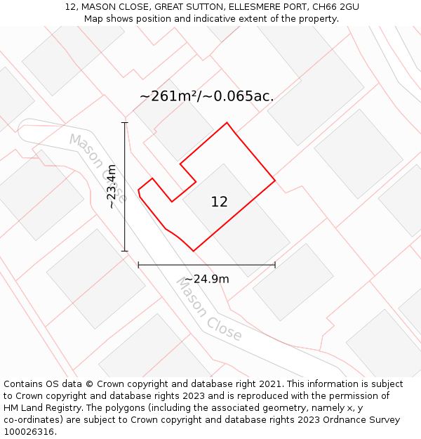 12, MASON CLOSE, GREAT SUTTON, ELLESMERE PORT, CH66 2GU: Plot and title map