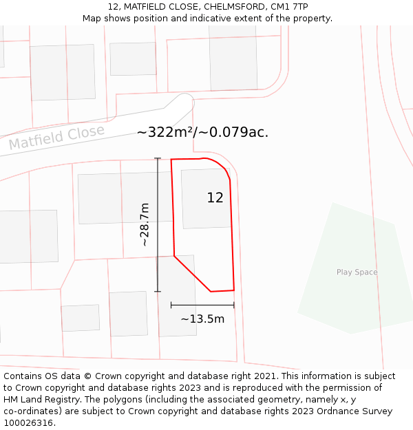 12, MATFIELD CLOSE, CHELMSFORD, CM1 7TP: Plot and title map