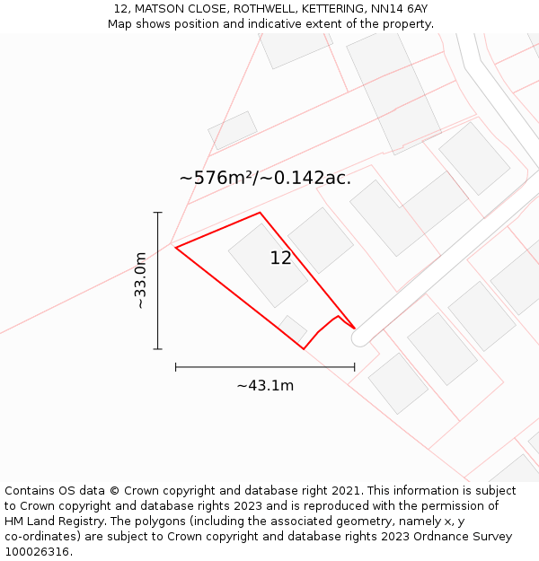 12, MATSON CLOSE, ROTHWELL, KETTERING, NN14 6AY: Plot and title map