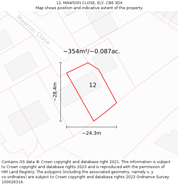 12, MAWSON CLOSE, ELY, CB6 3DX: Plot and title map