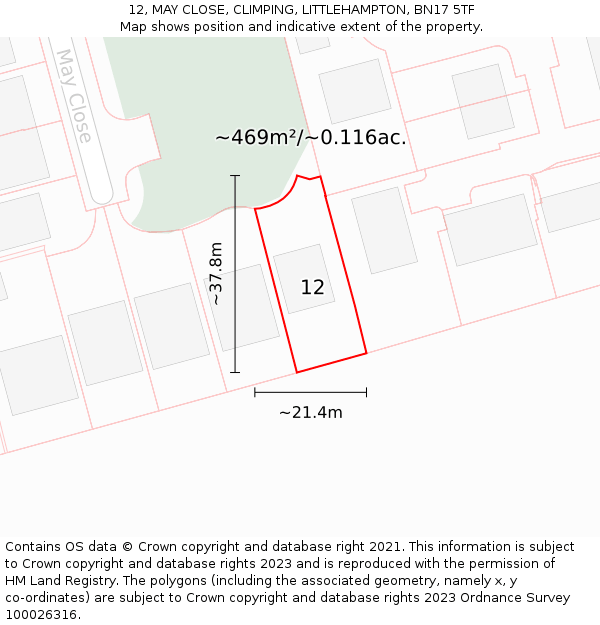 12, MAY CLOSE, CLIMPING, LITTLEHAMPTON, BN17 5TF: Plot and title map
