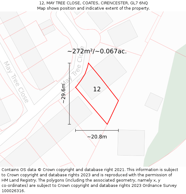 12, MAY TREE CLOSE, COATES, CIRENCESTER, GL7 6NQ: Plot and title map