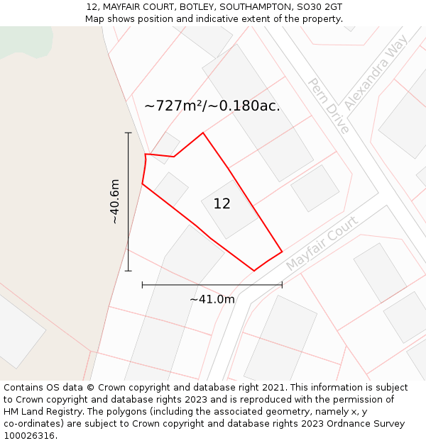 12, MAYFAIR COURT, BOTLEY, SOUTHAMPTON, SO30 2GT: Plot and title map