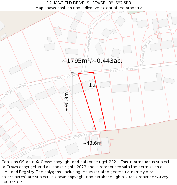 12, MAYFIELD DRIVE, SHREWSBURY, SY2 6PB: Plot and title map
