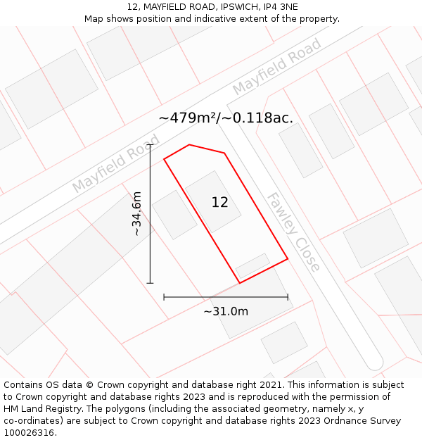 12, MAYFIELD ROAD, IPSWICH, IP4 3NE: Plot and title map