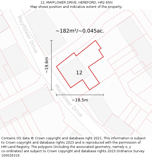 12, MAYFLOWER DRIVE, HEREFORD, HR2 6SN: Plot and title map