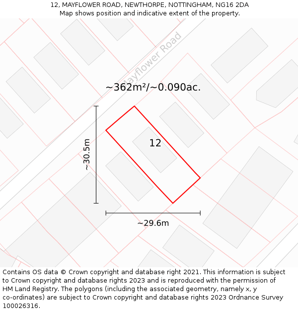 12, MAYFLOWER ROAD, NEWTHORPE, NOTTINGHAM, NG16 2DA: Plot and title map