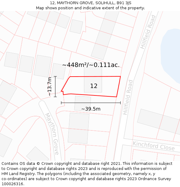 12, MAYTHORN GROVE, SOLIHULL, B91 3JS: Plot and title map