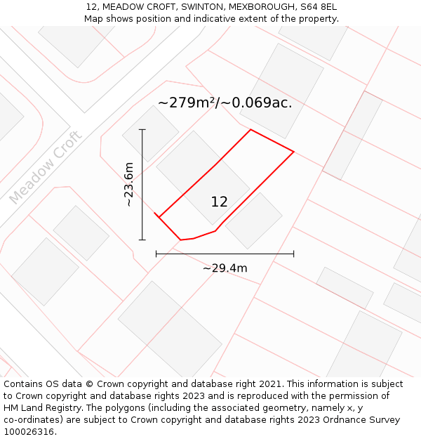 12, MEADOW CROFT, SWINTON, MEXBOROUGH, S64 8EL: Plot and title map