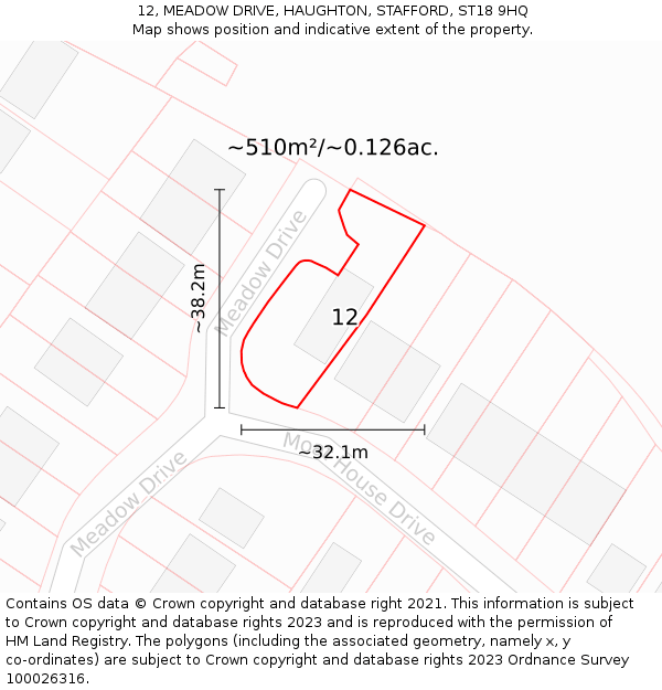 12, MEADOW DRIVE, HAUGHTON, STAFFORD, ST18 9HQ: Plot and title map