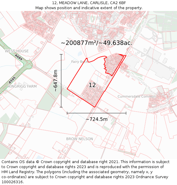 12, MEADOW LANE, CARLISLE, CA2 6BF: Plot and title map