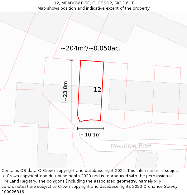 12, MEADOW RISE, GLOSSOP, SK13 6UT: Plot and title map
