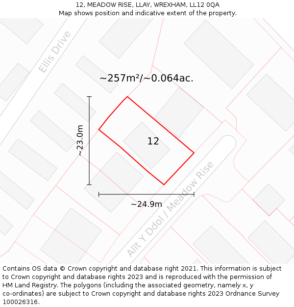 12, MEADOW RISE, LLAY, WREXHAM, LL12 0QA: Plot and title map