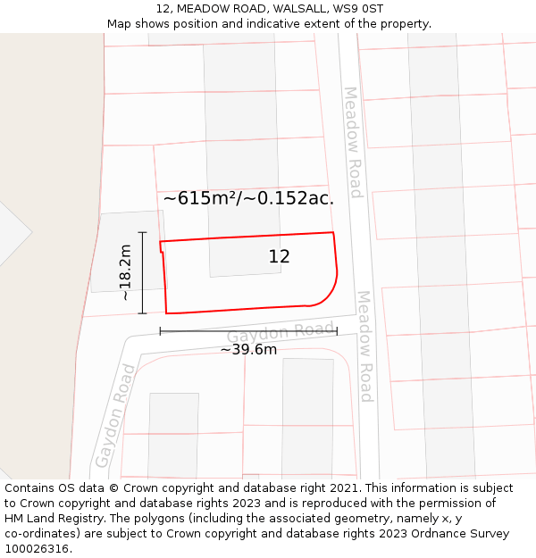 12, MEADOW ROAD, WALSALL, WS9 0ST: Plot and title map