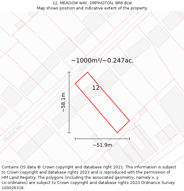 12, MEADOW WAY, ORPINGTON, BR6 8LW: Plot and title map