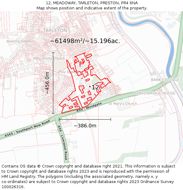 12, MEADOWAY, TARLETON, PRESTON, PR4 6NA: Plot and title map