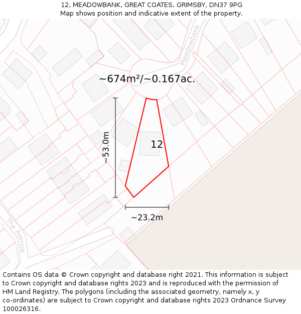 12, MEADOWBANK, GREAT COATES, GRIMSBY, DN37 9PG: Plot and title map